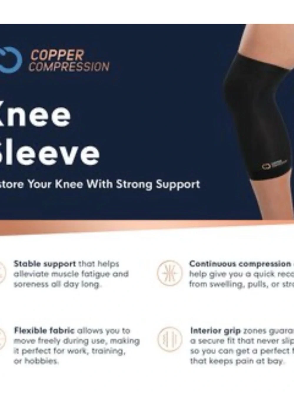 Compression Knee Sleeve - Copper Compression Black - Supportive Fit